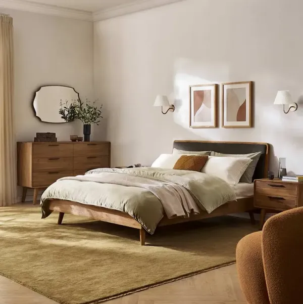 Seb Queen Size Bed with 6-Drawer Dresser & 2-Drawer Nightstands Set of 2, (Performance Twill) Slate