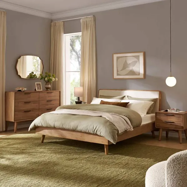 Seb King Size Bed with 6-Drawer Dresser & 2-Drawer Nightstands Set of 2, (Performance Twill) Creamy White