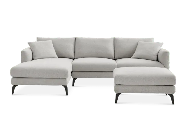 Lena Performance Fabric Chaise Sectional Sofa with Ottoman