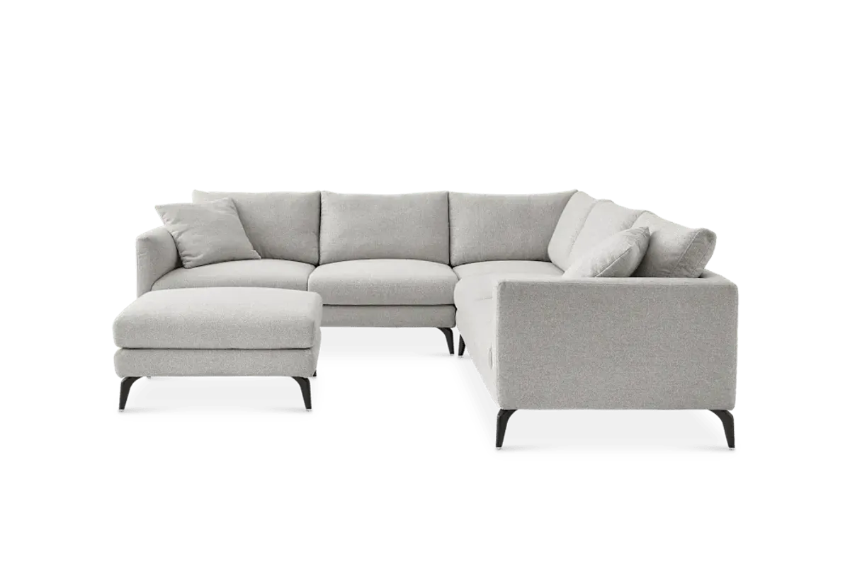 Lena L-Shaped Sectional Sofa with Ottoman, (Performance Hugo) Greige (Matte Black Legs)