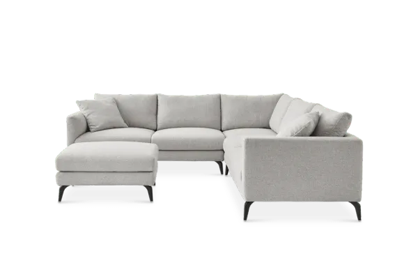 Lena L-Shaped Sectional Sofa with Ottoman, (Performance Hugo) Greige (Matte Black Legs)