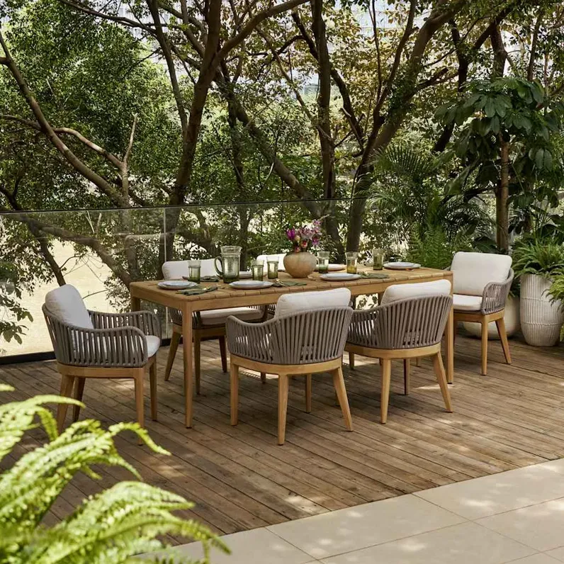 Isla Outdoor Extendable Dining Table 59.1"-78.7" and 6 Chairs, (Sable) Oat