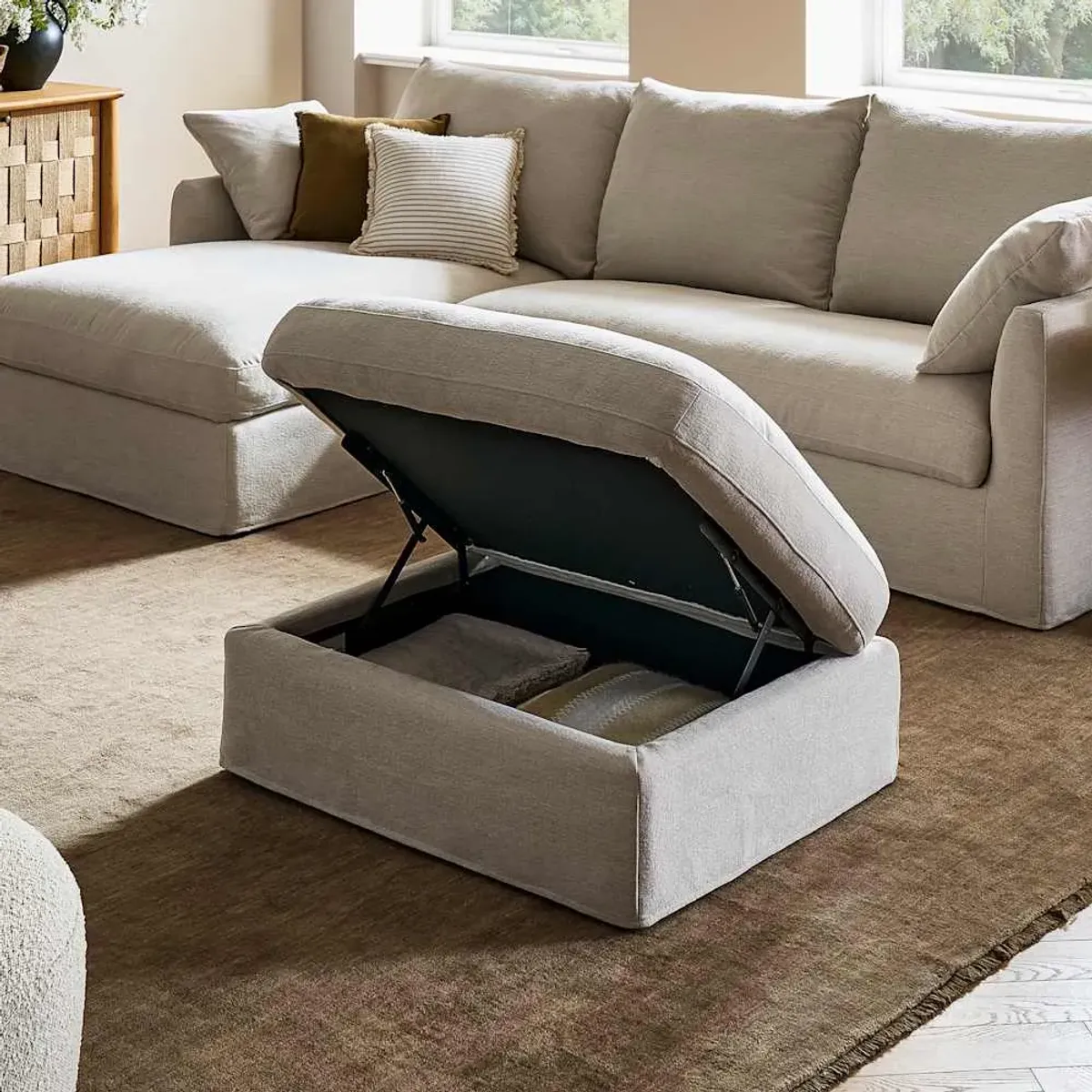 Agnes Slipcover Storage Sofa with Ottoman