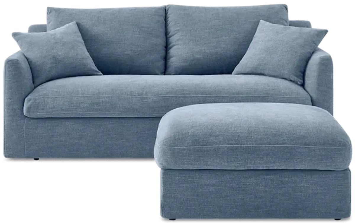 Agnes Slipcover Storage Sofa 79.9" with Ottoman, (Sadie) Dusty Blue