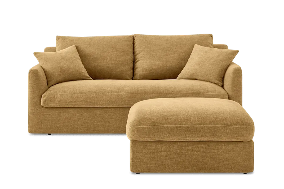 Agnes Slipcover Storage Sofa 79.9" with Ottoman, (Sadie) Mustard Brown
