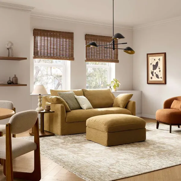 Agnes Slipcover Storage Sofa 79.9" with Ottoman, (Sadie) Mustard Brown