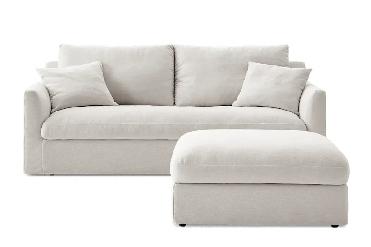 Agnes Slipcover Storage Sofa 88.6" with Ottoman, (Sadie) Ivory