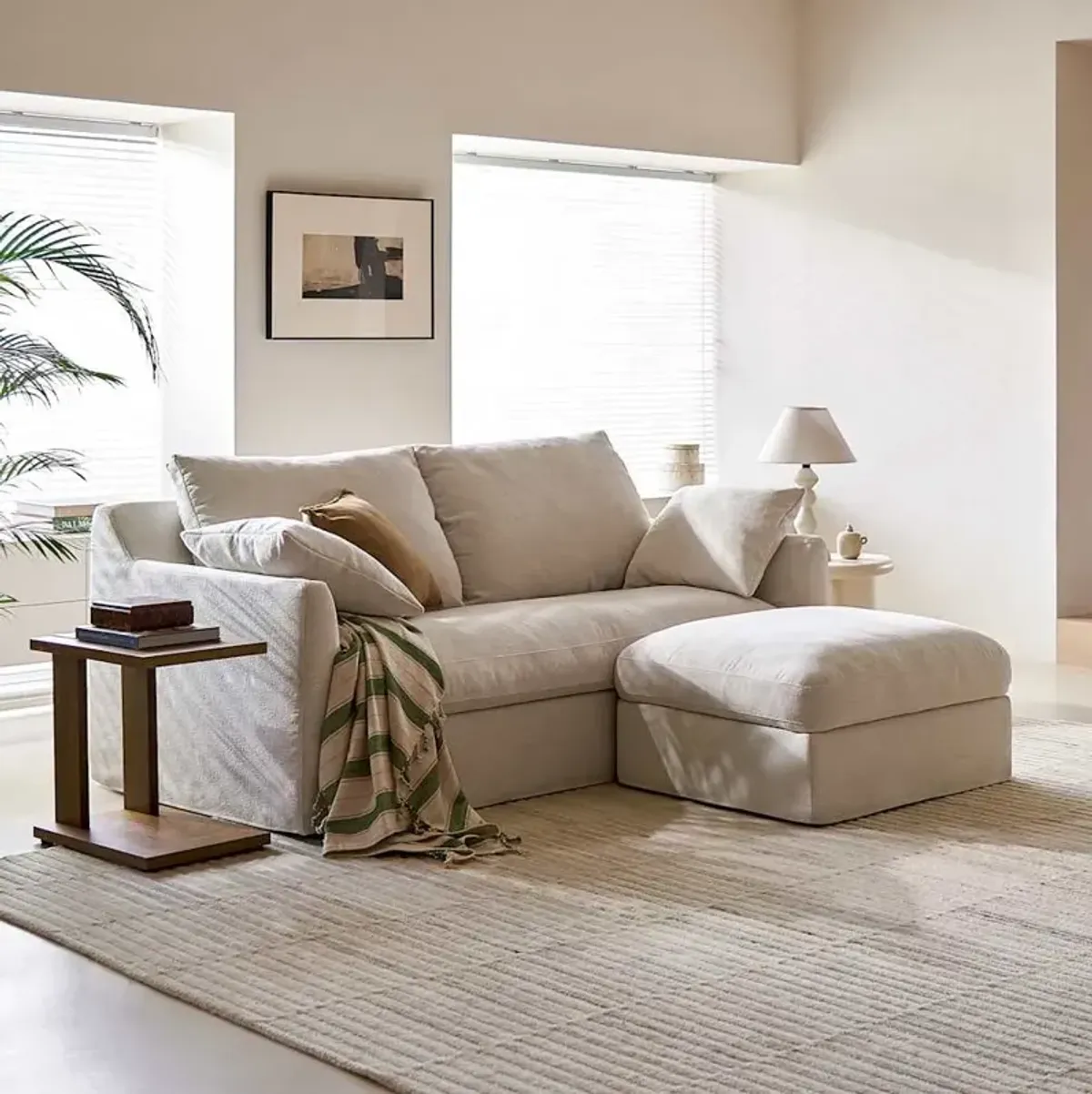 Agnes Slipcover Storage Sofa 88.6" with Ottoman, (Sadie) Ivory