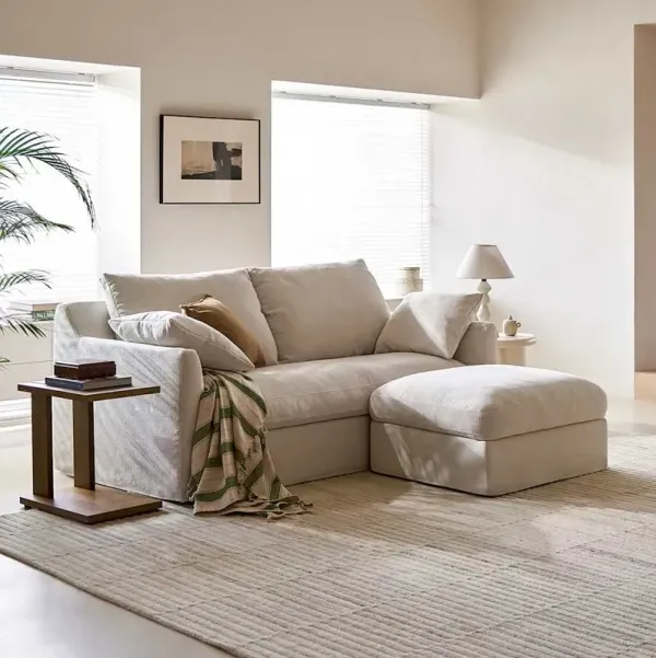 Agnes Slipcover Storage Sofa 88.6" with Ottoman, (Sadie) Ivory