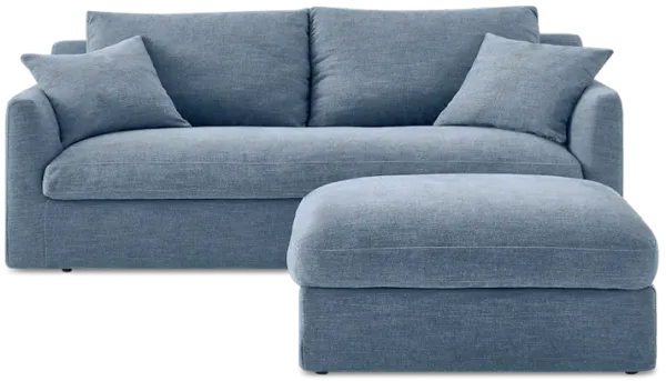 Agnes Slipcover Storage Sofa 88.6" with Ottoman, (Sadie) Dusty Blue