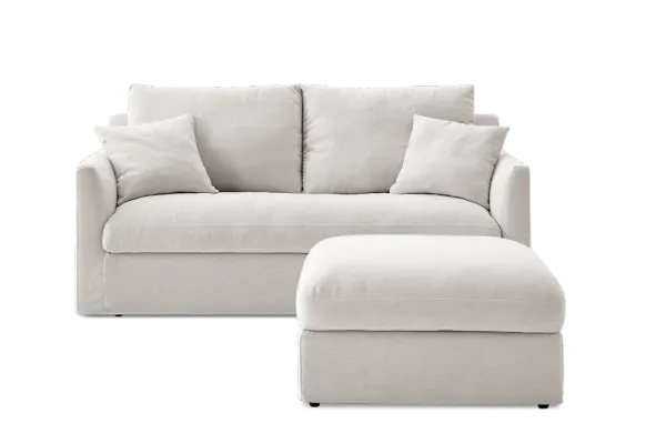 Agnes Slipcover Storage Loveseat with Ottoman, (Sadie) Ivory