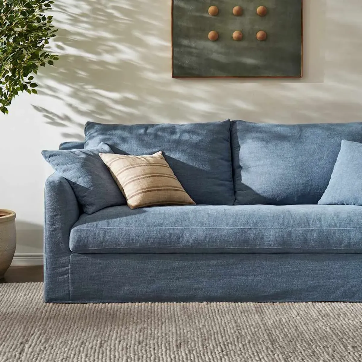Agnes Slipcover Storage Loveseat with Ottoman, (Sadie) Dusty Blue