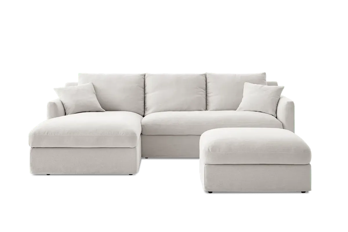 Agnes Slipcover Storage Chaise Sectional Sofa Left Facing with Ottoman, (Sadie) Ivory
