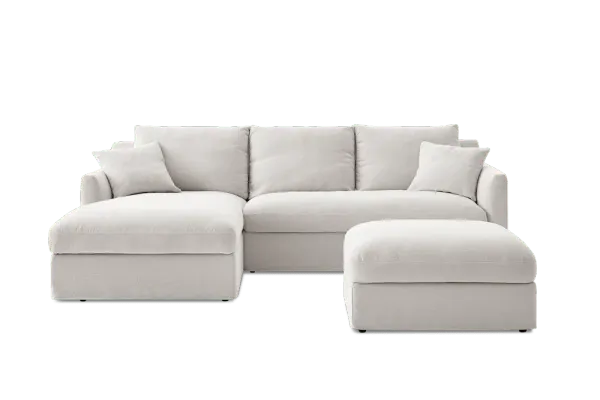 Agnes Slipcover Storage Chaise Sectional Sofa Left Facing with Ottoman, (Sadie) Ivory