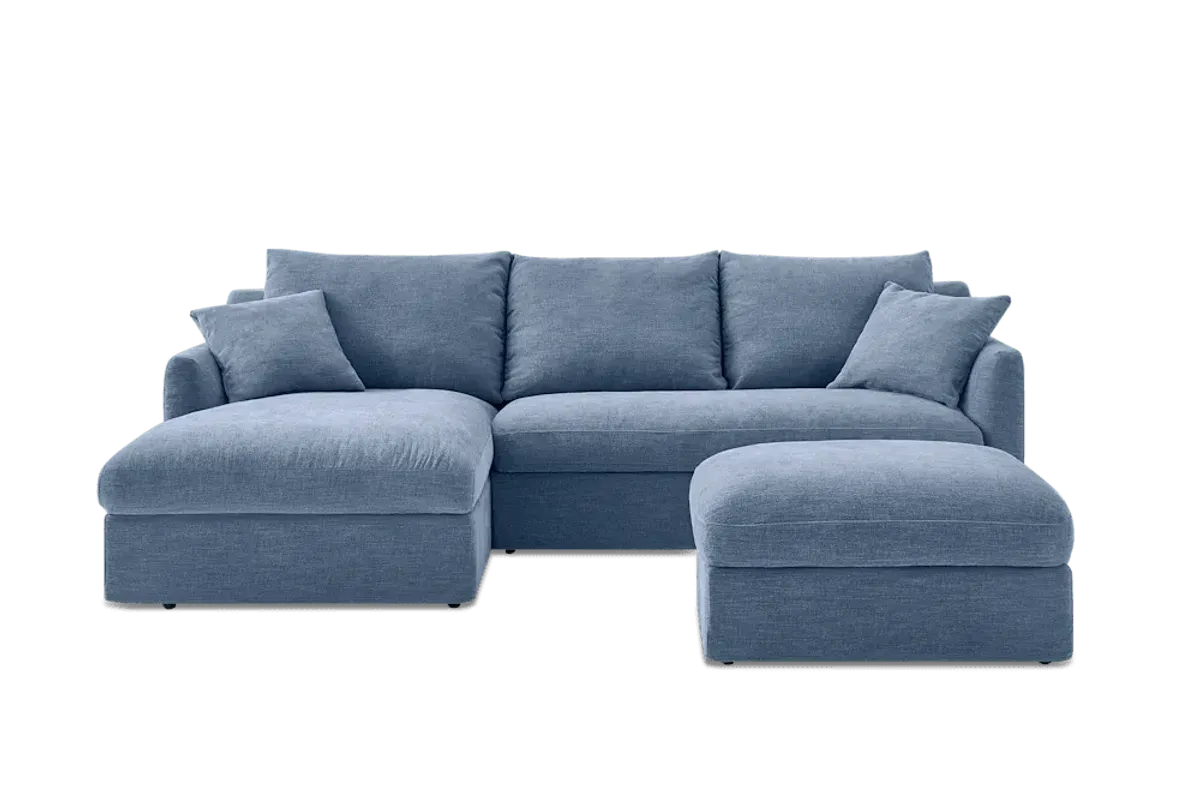 Agnes Slipcover Storage Chaise Sectional Sofa Left Facing with Ottoman, (Sadie) Dusty Blue