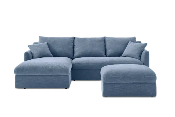 Agnes Slipcover Storage Chaise Sectional Sofa Left Facing with Ottoman, (Sadie) Dusty Blue