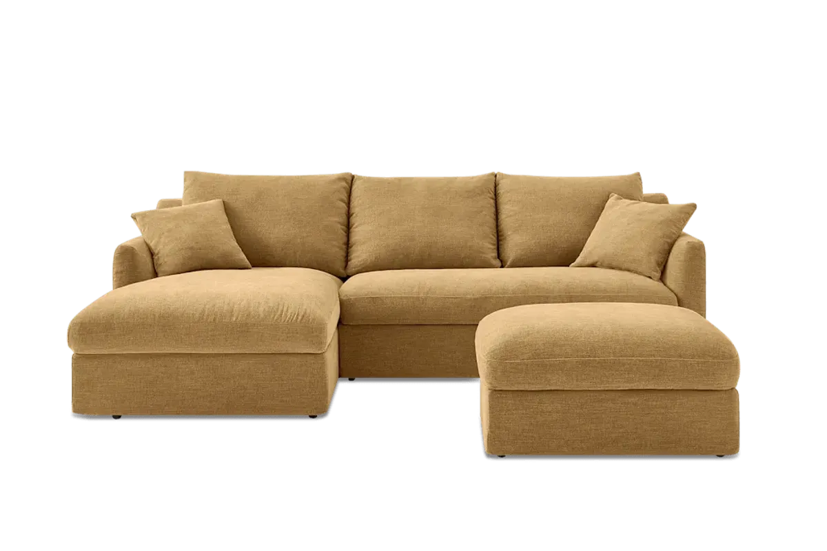 Agnes Slipcover Storage Chaise Sectional Sofa Left Facing with Ottoman, (Sadie) Mustard Brown