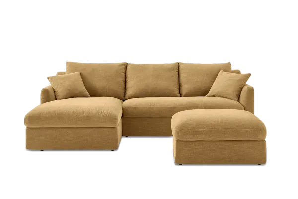 Agnes Slipcover Storage Chaise Sectional Sofa Left Facing with Ottoman, (Sadie) Mustard Brown