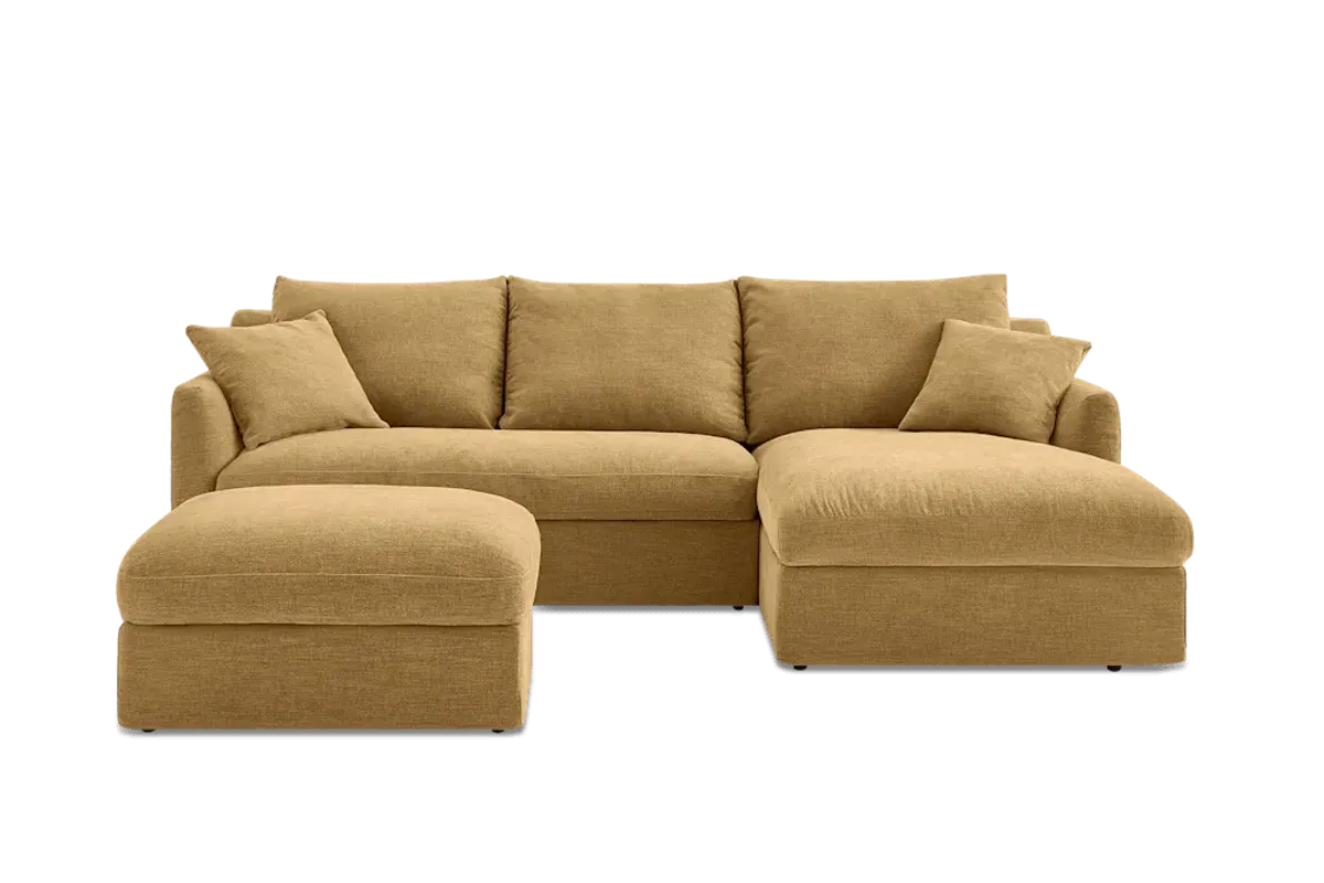 Agnes Slipcover Storage Chaise Sectional Sofa Right Facing with Ottoman, (Sadie) Mustard Brown