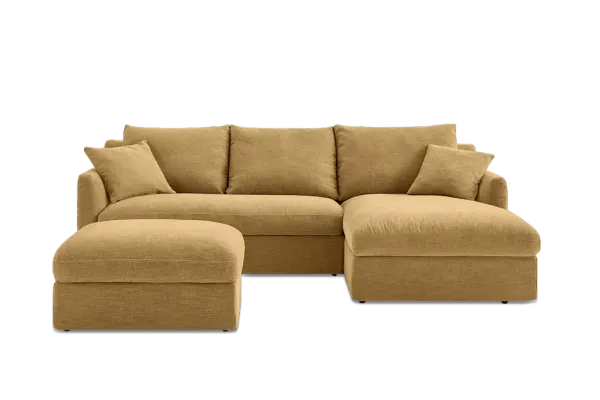 Agnes Slipcover Storage Chaise Sectional Sofa Right Facing with Ottoman, (Sadie) Mustard Brown