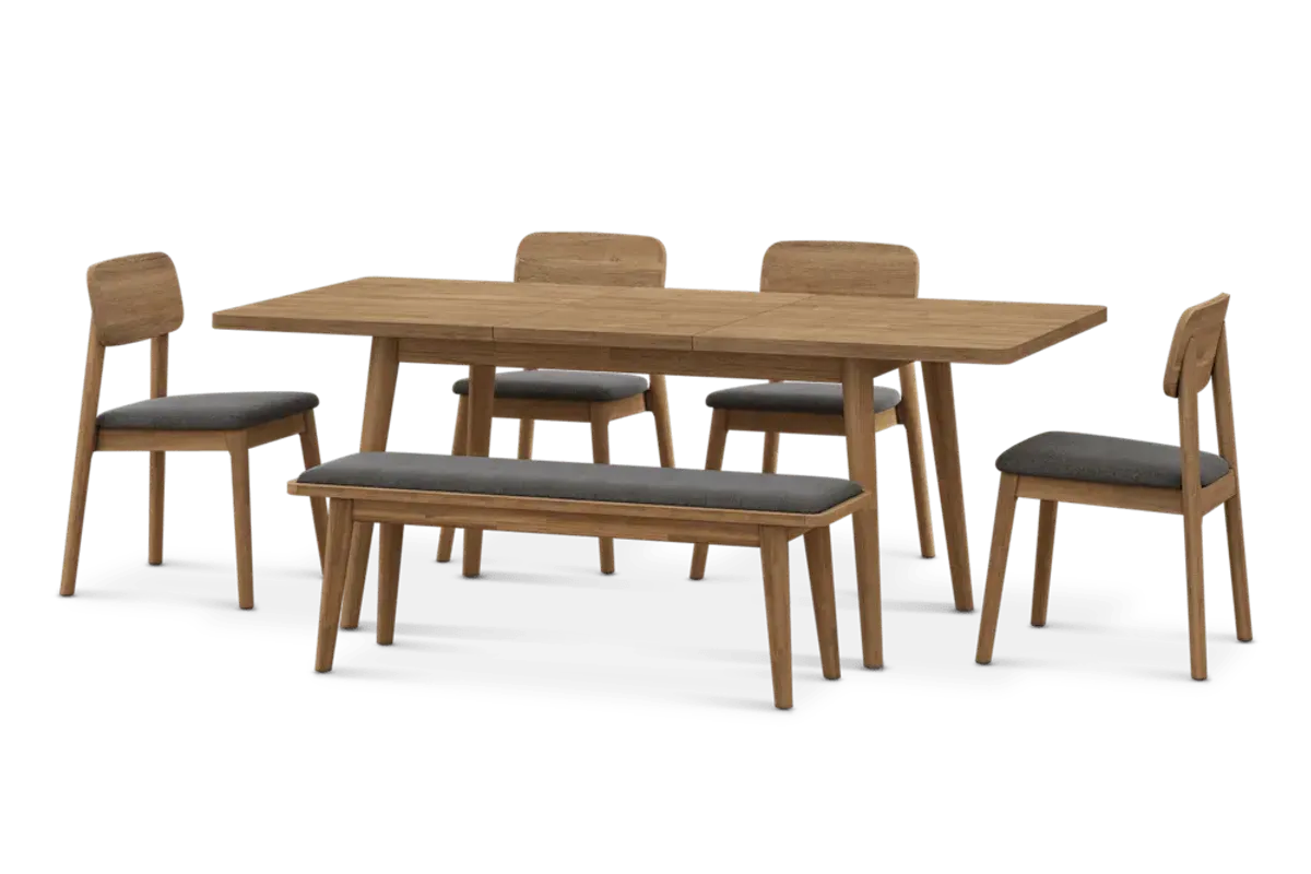 Seb Extendable Dining Table 59.1" with 4 Fabric Chairs and 51.2" Bench, (Performance Twill) Slate