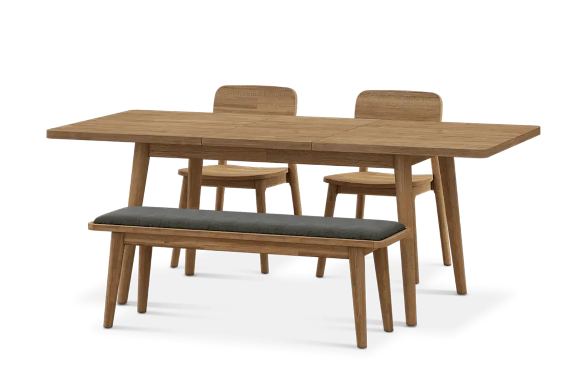 Seb Extendable Dining Table 59.1" with 2 Wooden Chairs and 51.2" Bench, (Performance Twill) Slate