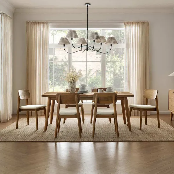 Seb Extendable Dining Table 59.1" with 4 Fabric Chairs, (Performance Twill) Creamy White