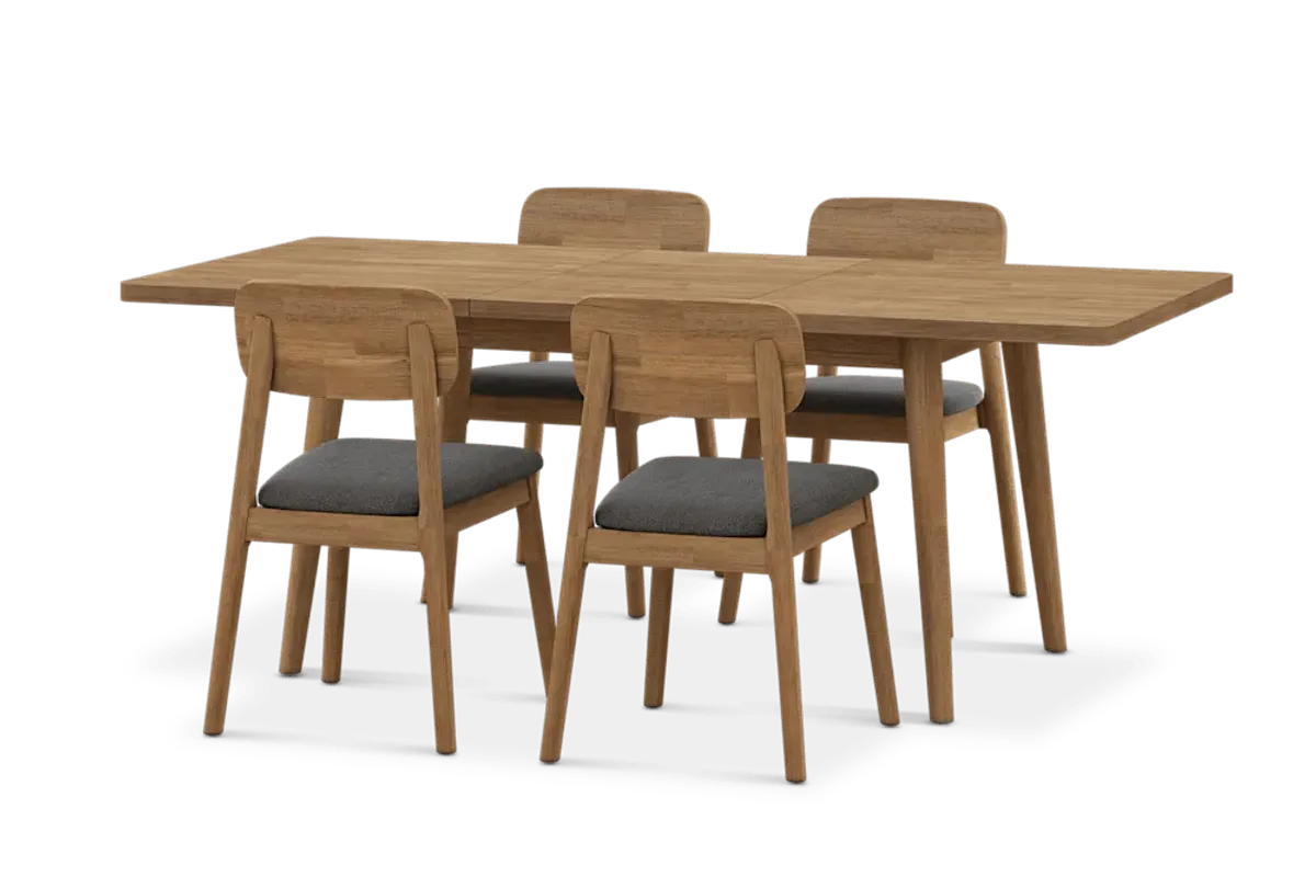 Seb Extendable Dining Table 59.1" with 4 Fabric Chairs, (Performance Twill) Slate