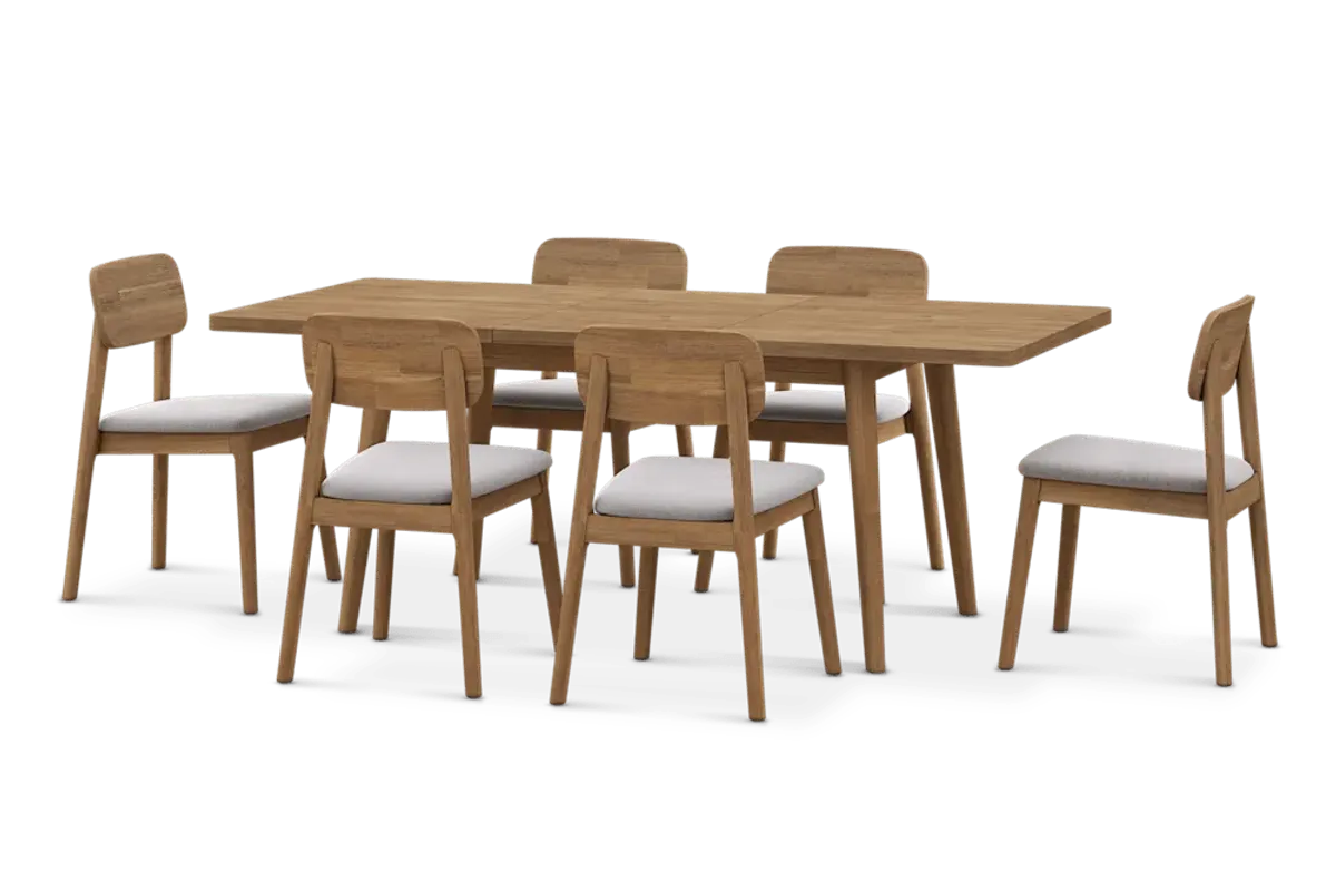 Seb Extendable Dining Table 59.1" with 6 Fabric Chairs, (Performance Twill) Creamy White