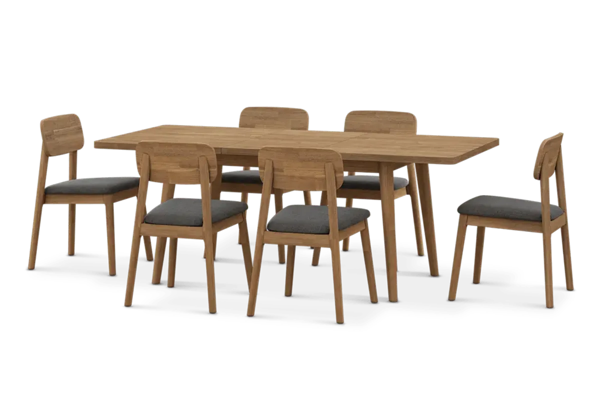 Seb Extendable Dining Table 59.1" with 6 Fabric Chairs, (Performance Twill) Slate