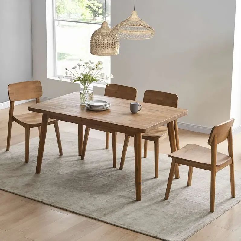 Seb Extendable Dining Table 59.1" with 6 Wooden Chairs