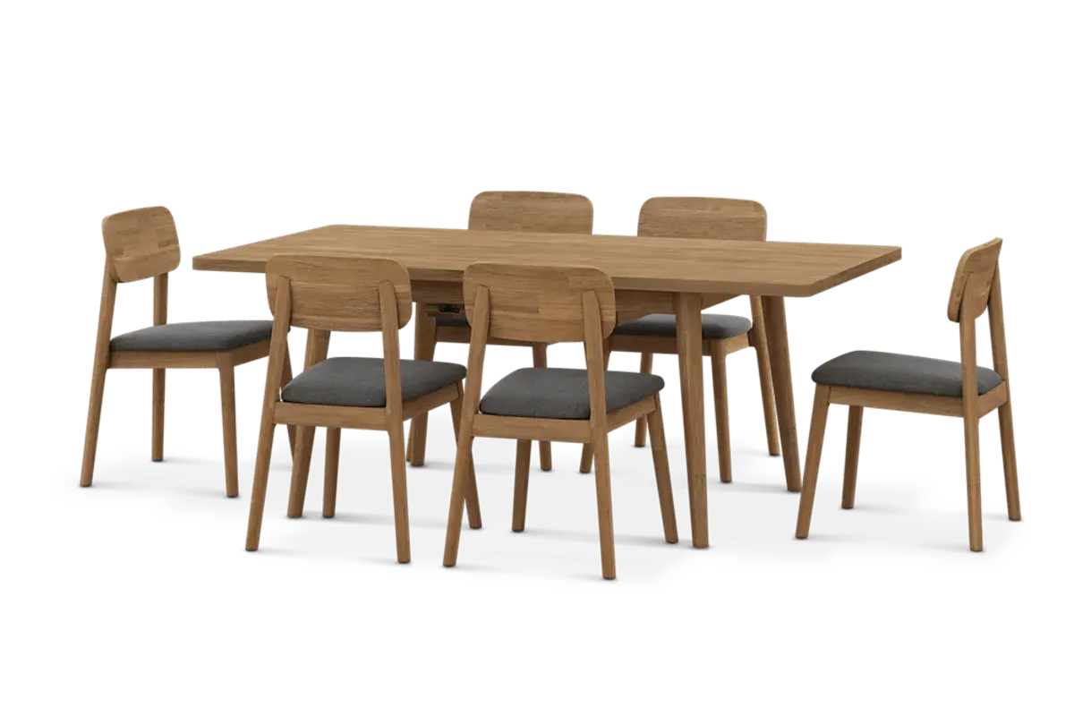 Seb Extendable Dining Table 74.8" with 6 Fabric Chairs, (Performance Twill) Slate