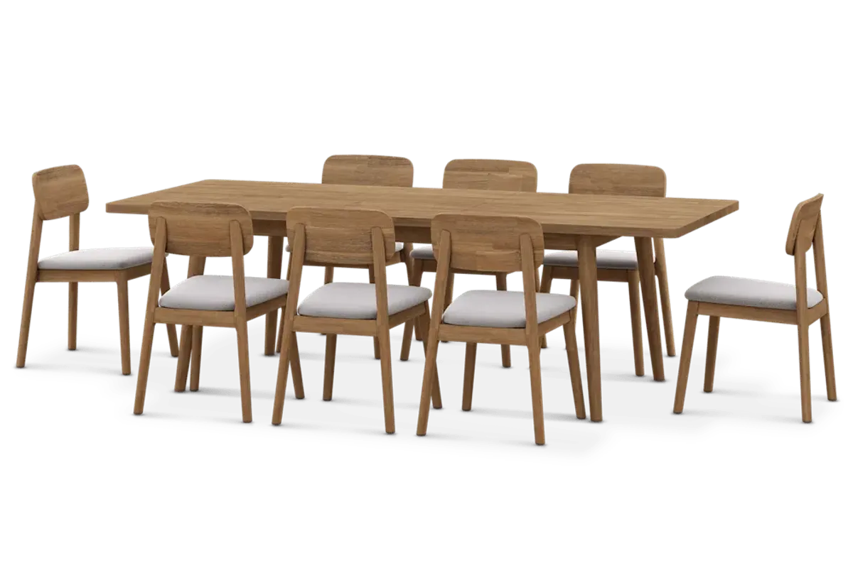Seb Extendable Dining Table 74.8" with 8 Fabric Chairs, (Performance Twill) Creamy White