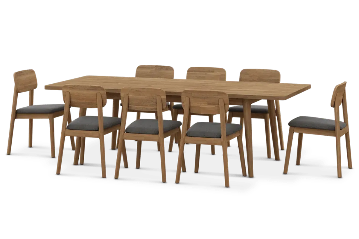 Seb Extendable Dining Table 74.8" with 8 Fabric Chairs, (Performance Twill) Slate