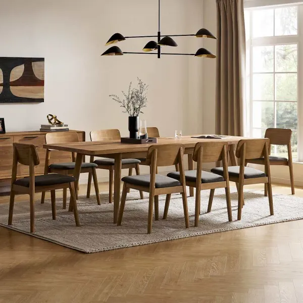 Seb Extendable Dining Table 74.8" with 8 Fabric Chairs, (Performance Twill) Slate