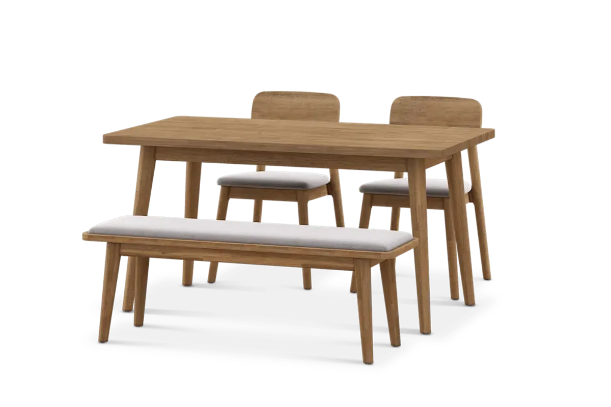 Seb Dining Table Table 59.1" with 2 Fabric Chairs and 51.2" Bench, (Performance Twill) Creamy White