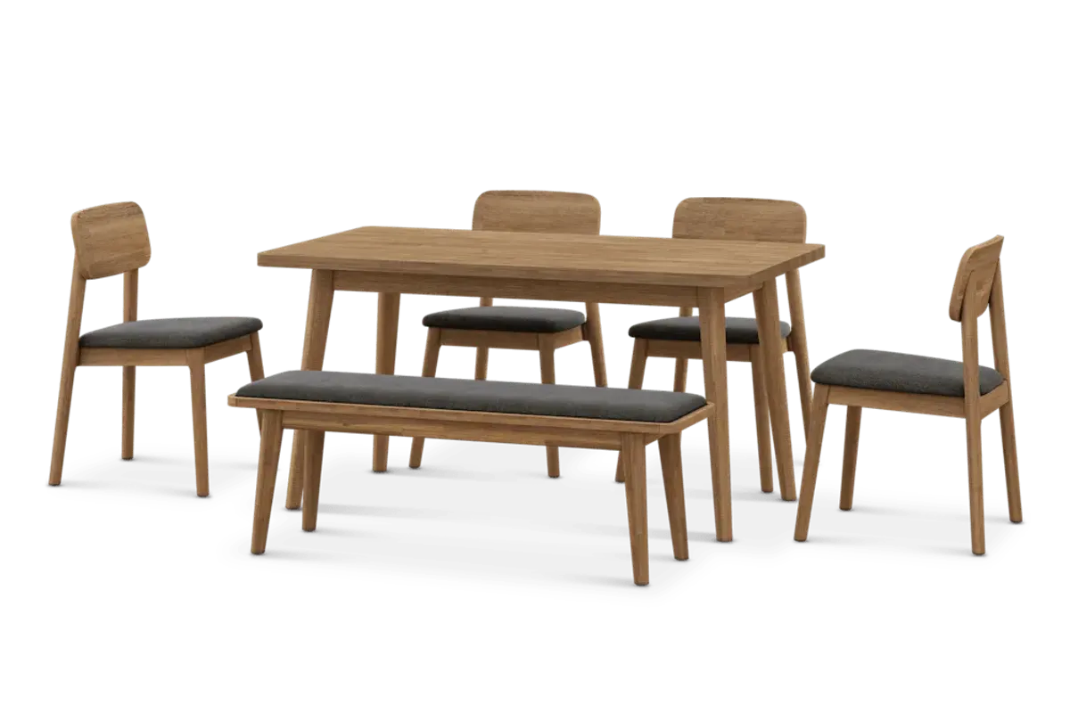 Seb Dining Table Table 59.1" with 4 Fabric Chairs and 51.2" Bench, (Performance Twill) Slate