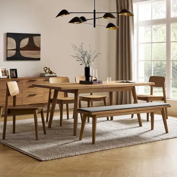 Seb Dining Table Table 59.1" with 2 Wooden Chairs and 51.2" Bench, (Performance Twill) Slate