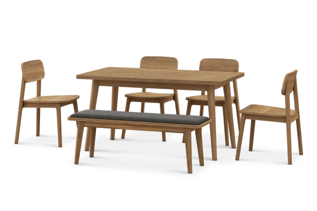 Seb Dining Table Table 59.1" with 4 Wooden Chairs and 51.2" Bench, (Performance Twill) Slate