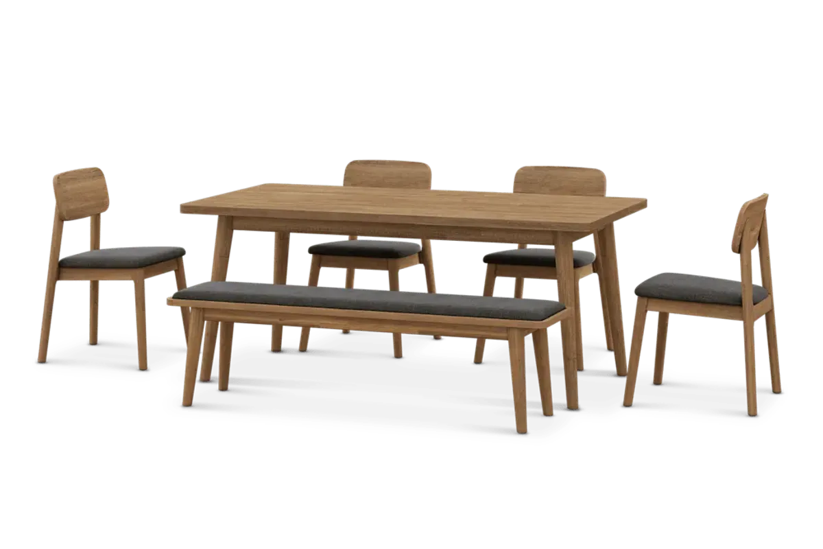 Seb Dining Table Table 70.9" with 4 Fabric Chairs and 63" Bench, (Performance Twill) Slate