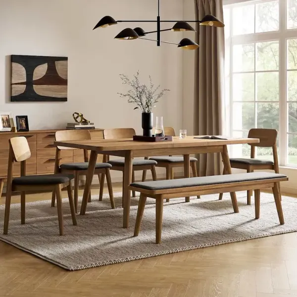 Seb Dining Table Table 70.9" with 4 Fabric Chairs and 63" Bench, (Performance Twill) Slate