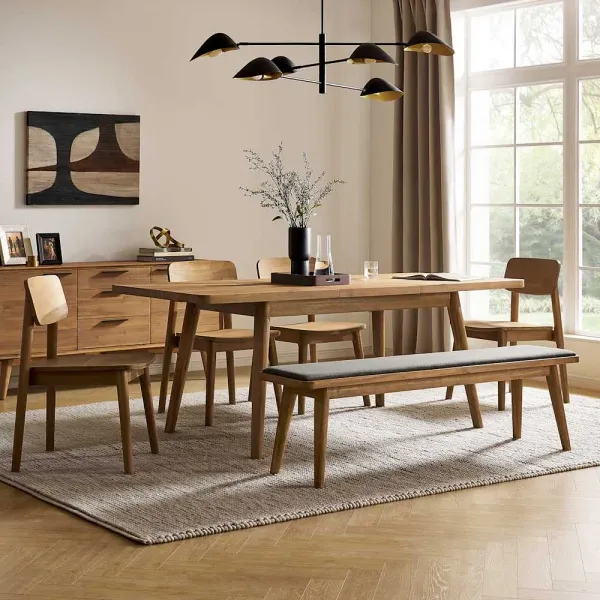 Seb Dining Table Table 70.9" with 4 Wooden Chairs and 63" Bench, (Performance Twill) Slate