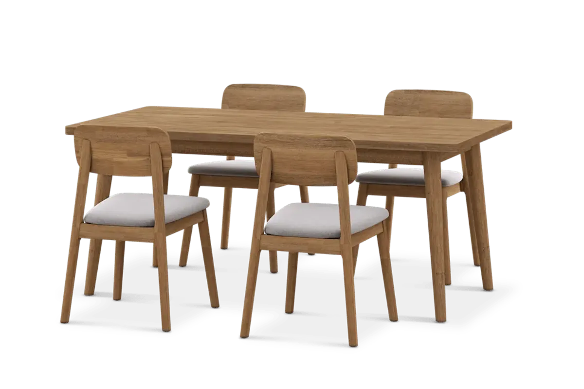 Seb Dining Table Table 70.9" with 4 Fabric Chairs, (Performance Twill) Creamy White