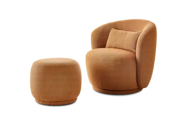 Avery Performance Bouclé Swivel Armchair with Ottoman