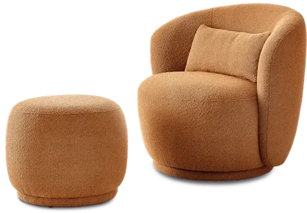 Avery Performance Bouclé Swivel Armchair with Ottoman