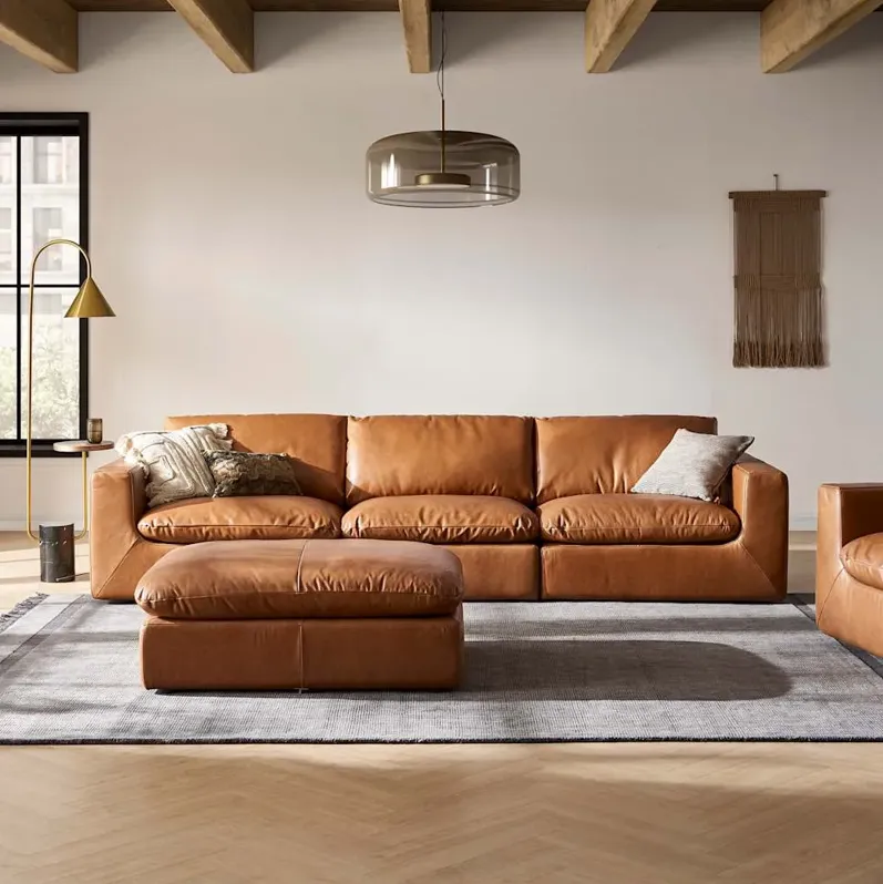 Dawson Leather Extended Sofa with Ottoman