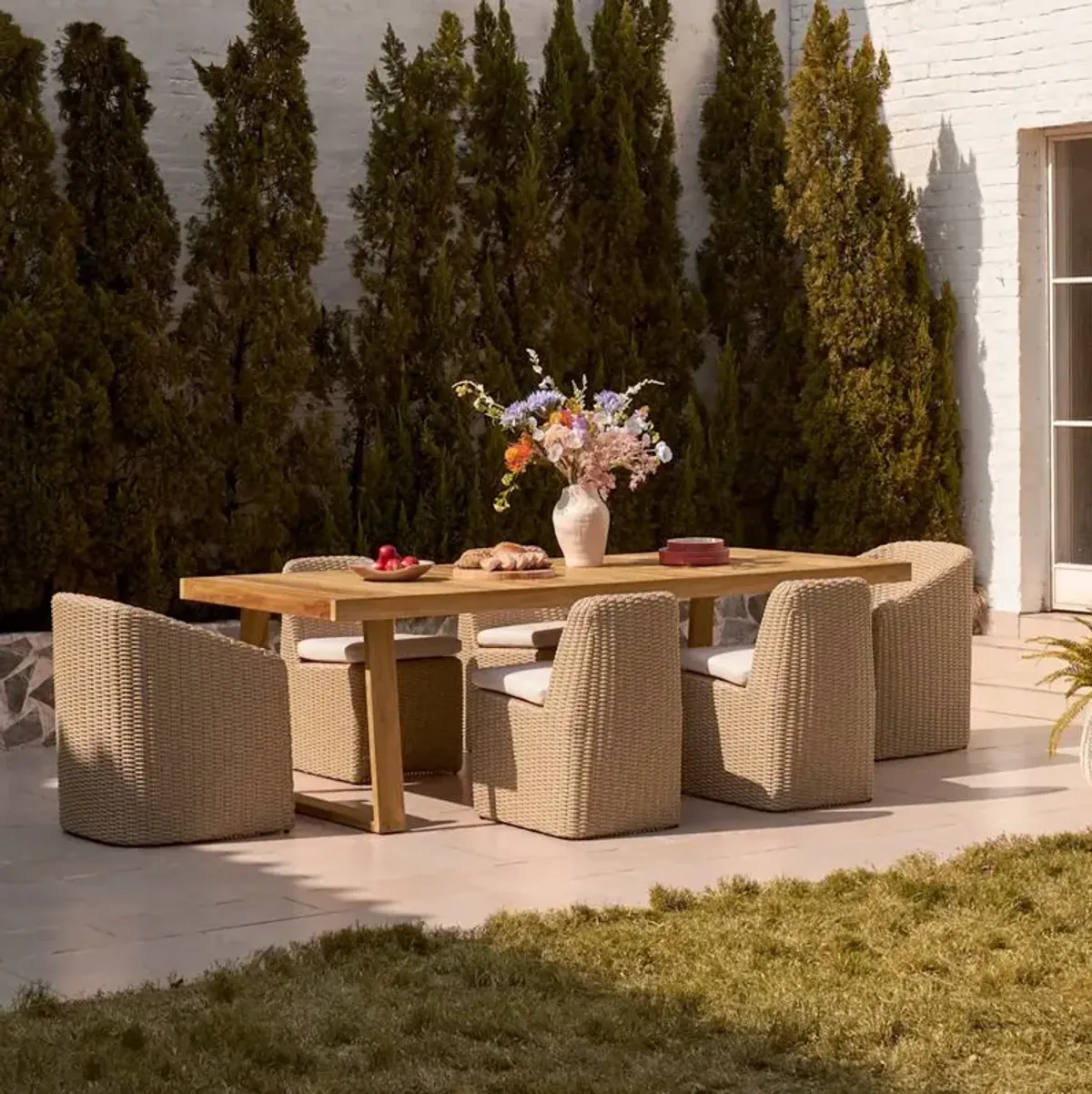 Rio Outdoor Teak Dining Table with Lorna Dining Chairs Set by Castlery ...