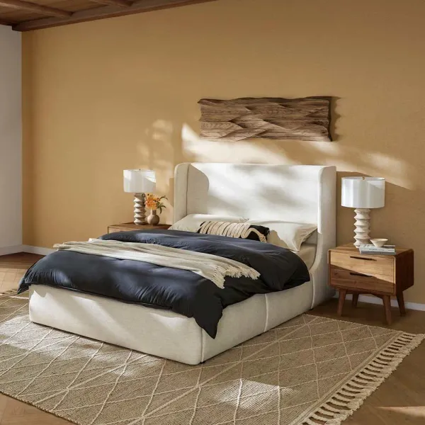 Dalton Queen Size Storage Bed with 2 Seb Nightstand, Beach Linen