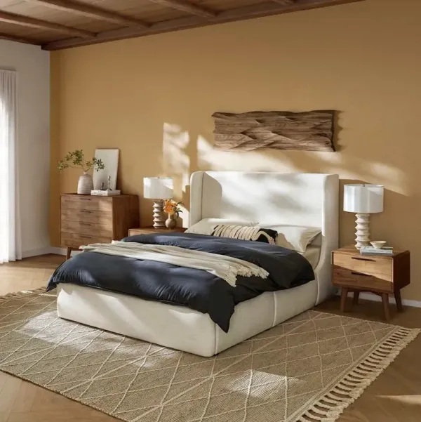 Dalton Queen Size Storage Bed with Seb 4-Drawer Dresser & 2 Seb Nightstand, Beach Linen