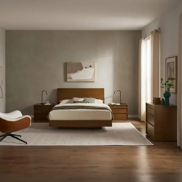 Joseph King Size Bed with 2 Nightstands & 3-Drawer Dresser Set, Walnut